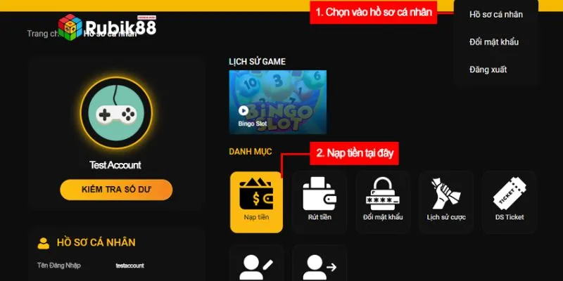 Các bước chi tiết trong việc nạp tiền Rubik88